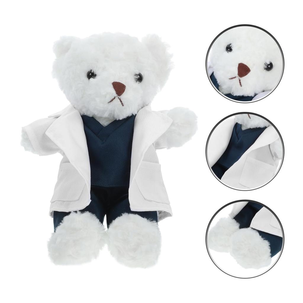 DECHOUS Doctor Bear Doll, Plush Toy Bear, 30cm, Animal Doctor Doll, PP Cotton, Recording Function, Doctor Bear (White)