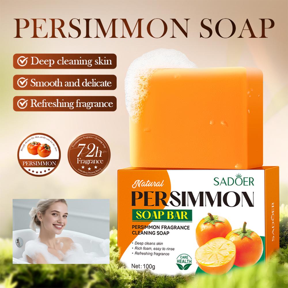Kaki Reinigung Seifenstück mit Schaumnetz Körperpflege Gesichtswaschmittel Peeling Aufhellende Seife Frucht Handgemachte Duschseife