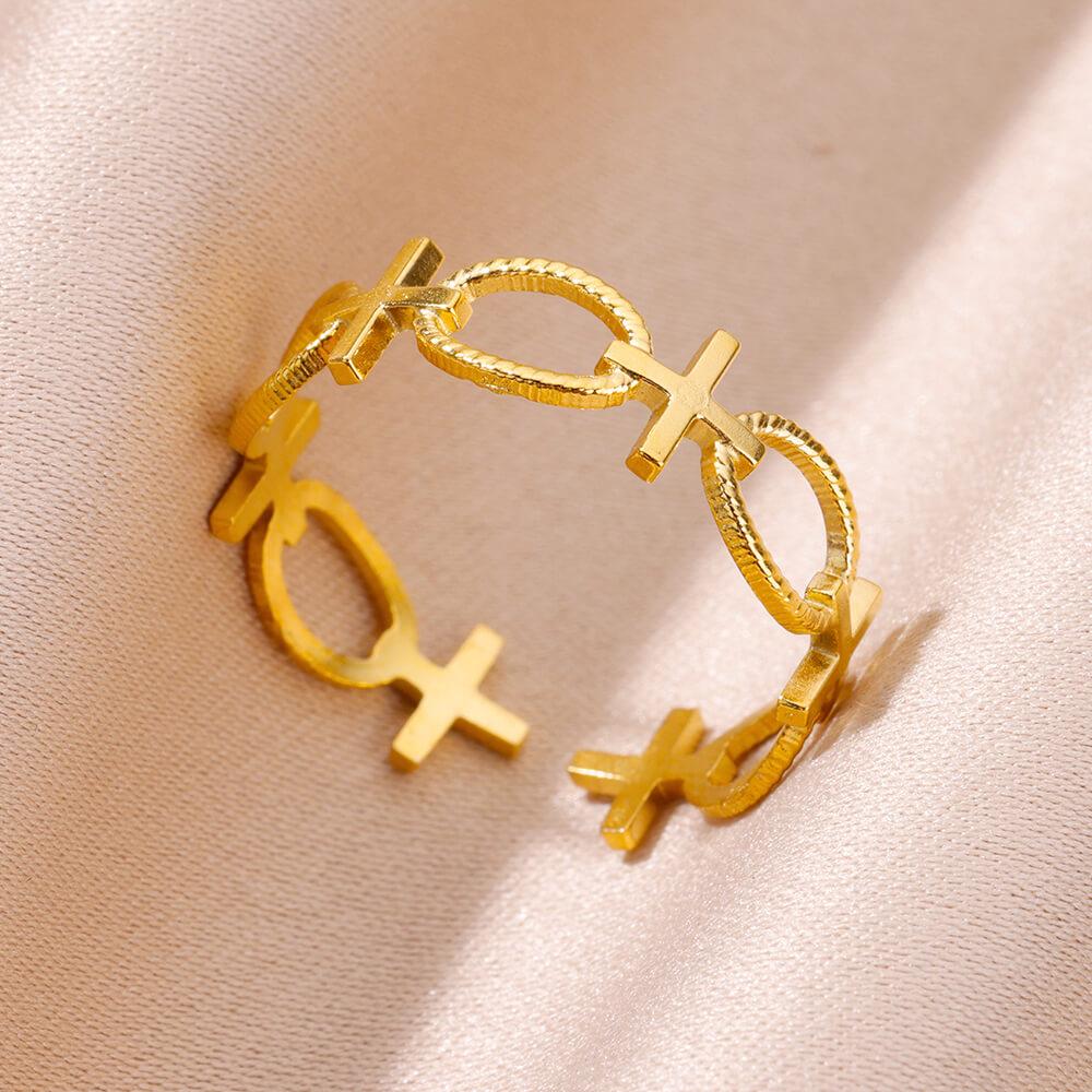 Hollow Jesus Cross Rings For Women Men Stainless Steel Open Finger Ring Party Zircon New Trending Free Shipping