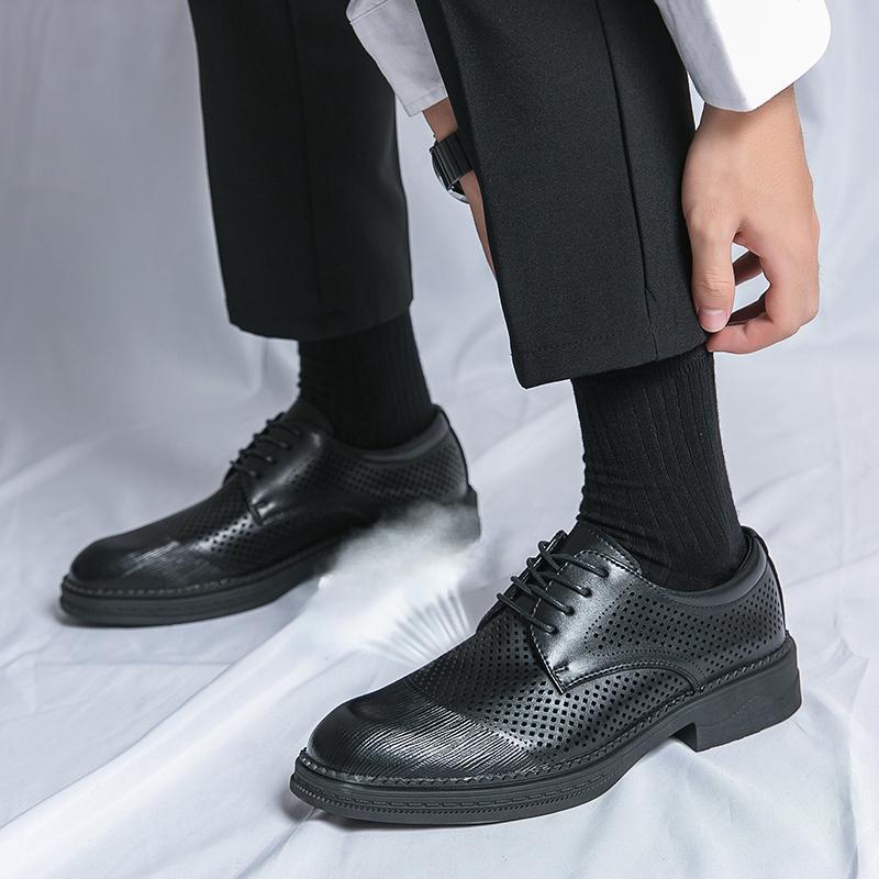 Summer New Hollow Out Leather Shoes, Large Size Hole Shoes, Work Dress Leather Shoes, Men's Business Elevated Casual Shoes