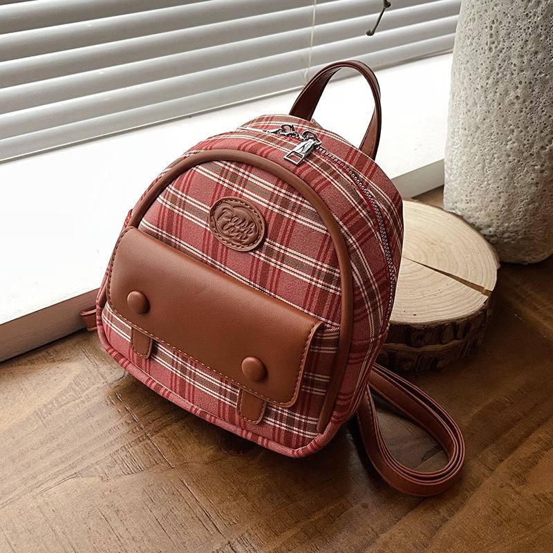 Korean Version of Fashion Portable Small Bag Women 2025 New Canvas Plaid Backpack Retro Premium Casual Backpack