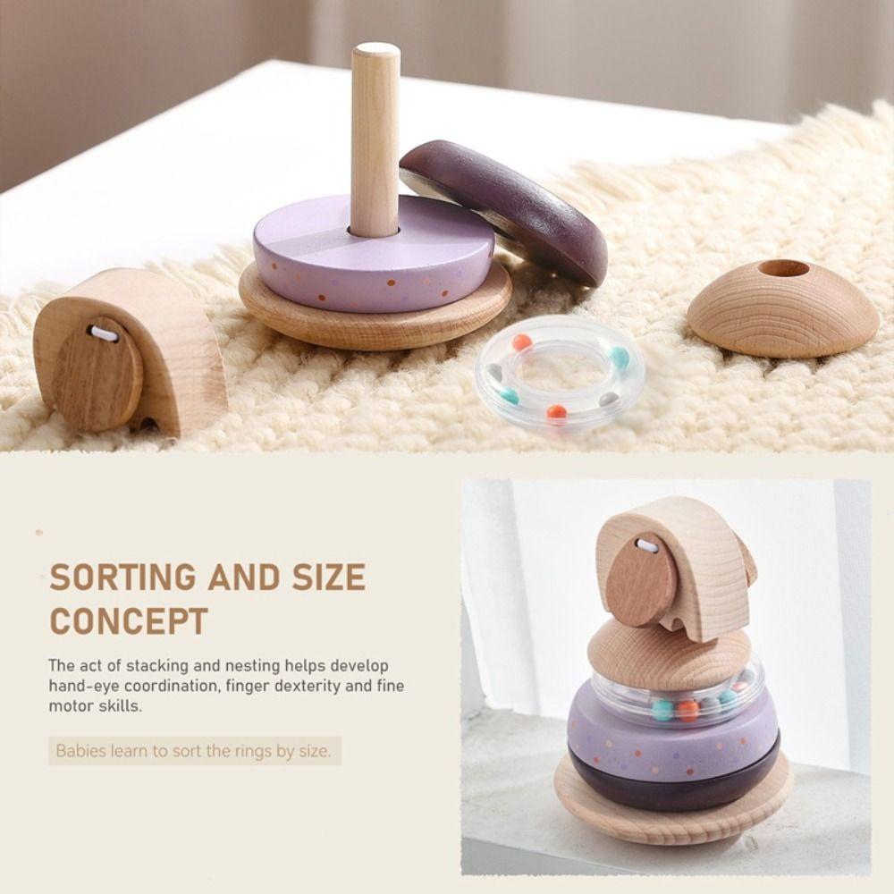 Montessori Baby Pole Stack Toy Stackable Elephant Bell Teething Toy  Newborn Gifts