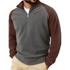 Men's Outdoor Casual Sports Fleece-Lined Warm Stand-Up Collar Pullover Color-Blocked Zipper Hoodie