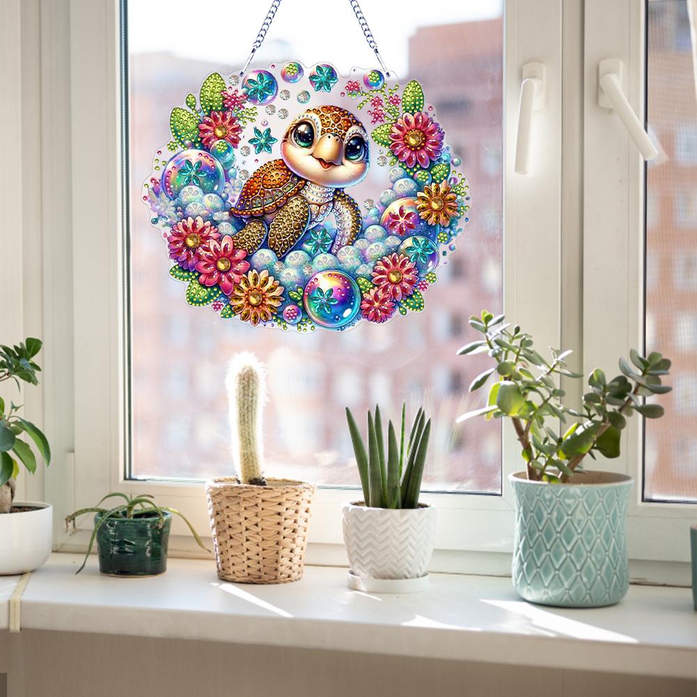 PET Double Sided Special Shaped Flower Animal Rhinestone Diamond Art Window Pendants Diamond Painting Hanging Decor for Beginner