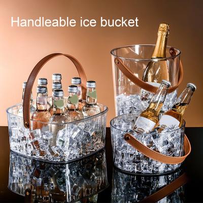 Transparenter Eiswürfelbehälter Cocktailglas-Kühler mit Kunstledergriff Plastikeis