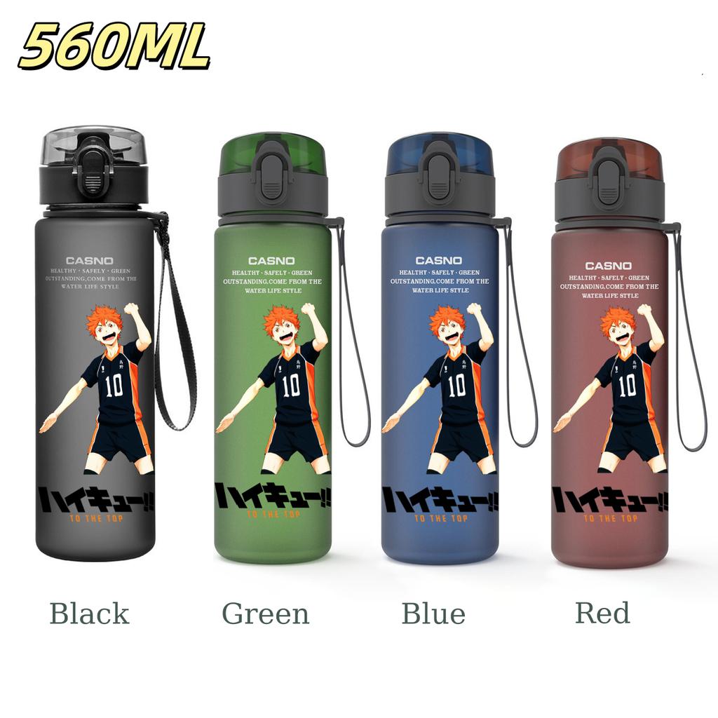 Anime Haikyuu Sports Water Bottle Leak Proof Frosted Plastic Cup Portable Rope Fitness Outdoor Travel 560ML with for Kid Friendly Entertaining Fun