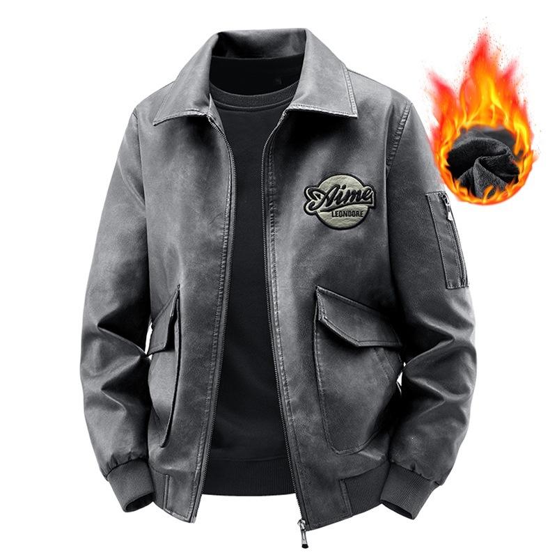 Spring and Autumn New Men's Leather Jacket Lapel Three-dimensional Pocket Trendy Men's Decoration Fashion Casual Versatile Leather Jacket Jacket Men