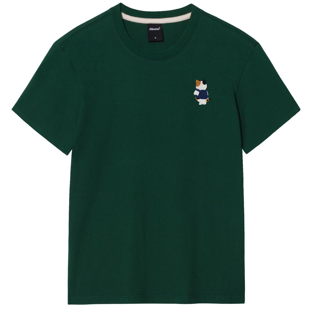 OKSTAR Bag Tricolor Cat Embroidered Short Sleeve T-Shirt (Type A)