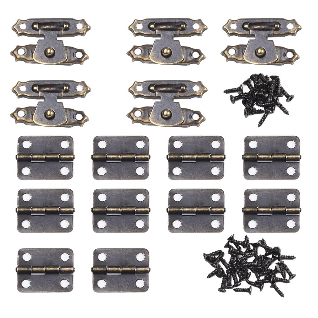 15pcs/set Antique Bronze Hinges 16*12mm With Box Latch Hasp Clasps 26*15mmw/screws Retro Buckle Padlock Wood Jewelry Case Lock