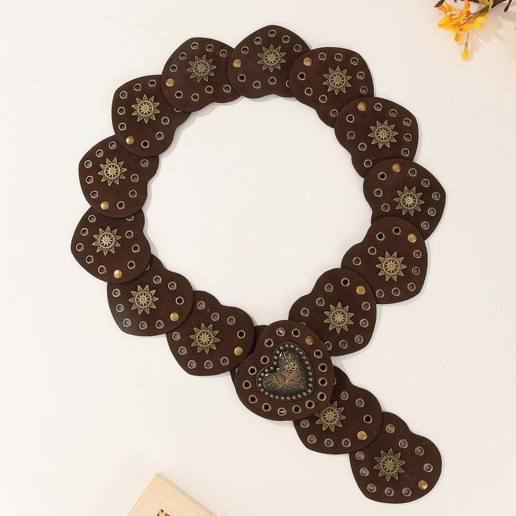 Ethnic Style Girl Heart Patchwork Rivet Western Vintage Belt For Boho Fashion Accessories