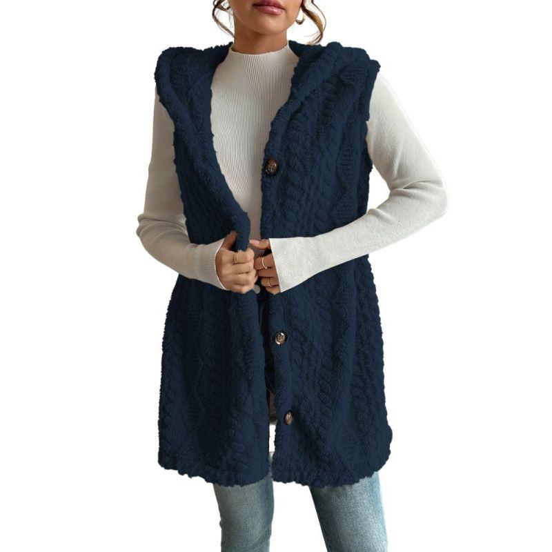 Women's Hooded Plush Sleeveless Coat Cardigan Vest