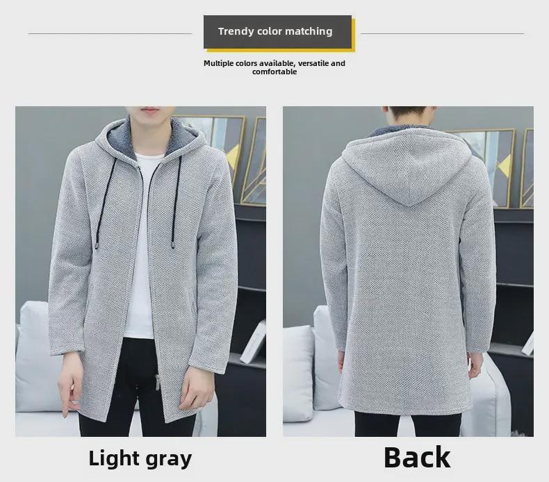 Herr Mellanlång Stickad Kofta med Huva - Höst/Vinter, Lös Passform, Plus Size