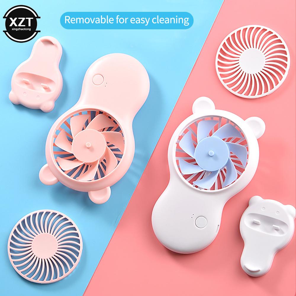 Cartoon Mini Handheld Fan USB Rechargeable Hand Held Small Pocket Fan Portable Desktop Air Cooler Outdoor Travel Cooling Fans