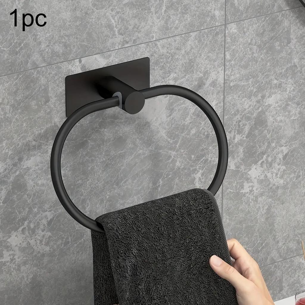 Handtuchhalter aus Edelstahl, selbstklebend, für Badezimmer, Handtücher, schwarz, Waschhandtuchhalter, Ring, Schiene, Bar, Aufbewahrungszubehör für die Küche