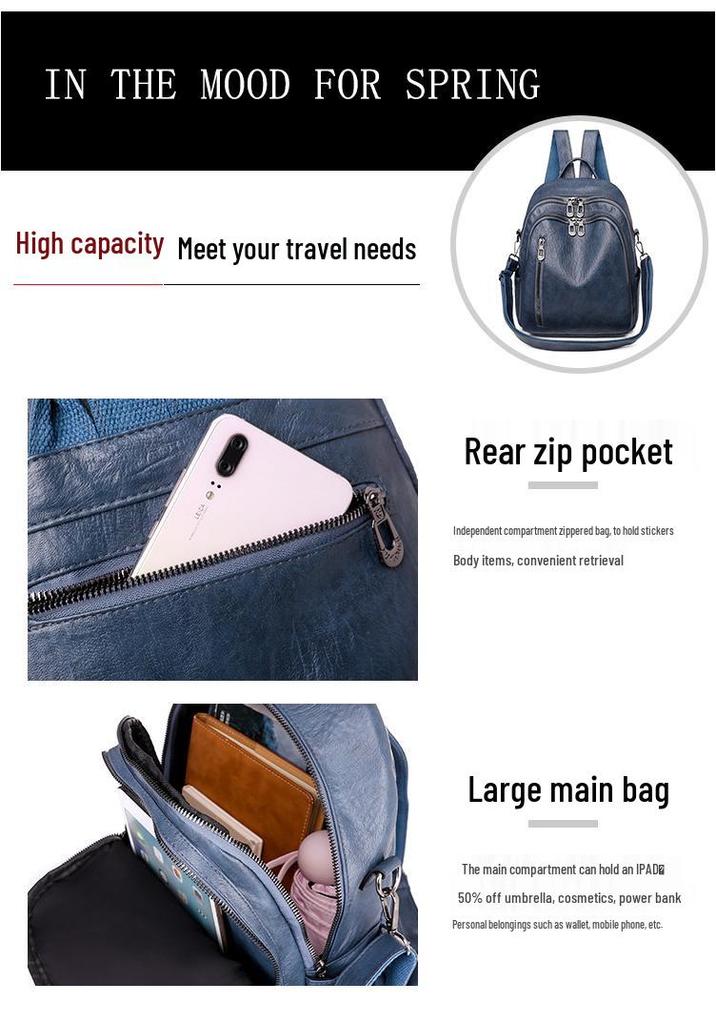 2024 Women's Soft Leather Waterproof Backpack - Large Capacity, Casual Korean Style for Shopping, Travel, and Mommy Needs