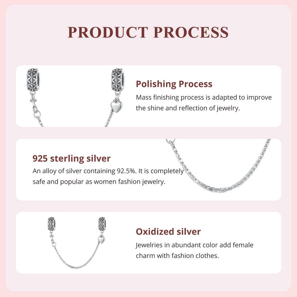 WOSTU 925 Sterling Silver Flower of Life Silicone Safety Chain Fit Original Bracelet DIY Necklace Jewelry Making Gift