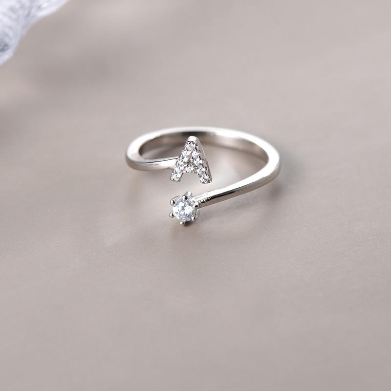 Hot Sale Adjustable Fashion 26 Letters Ring 925 Sterling Silver Jewelry For Women Gift