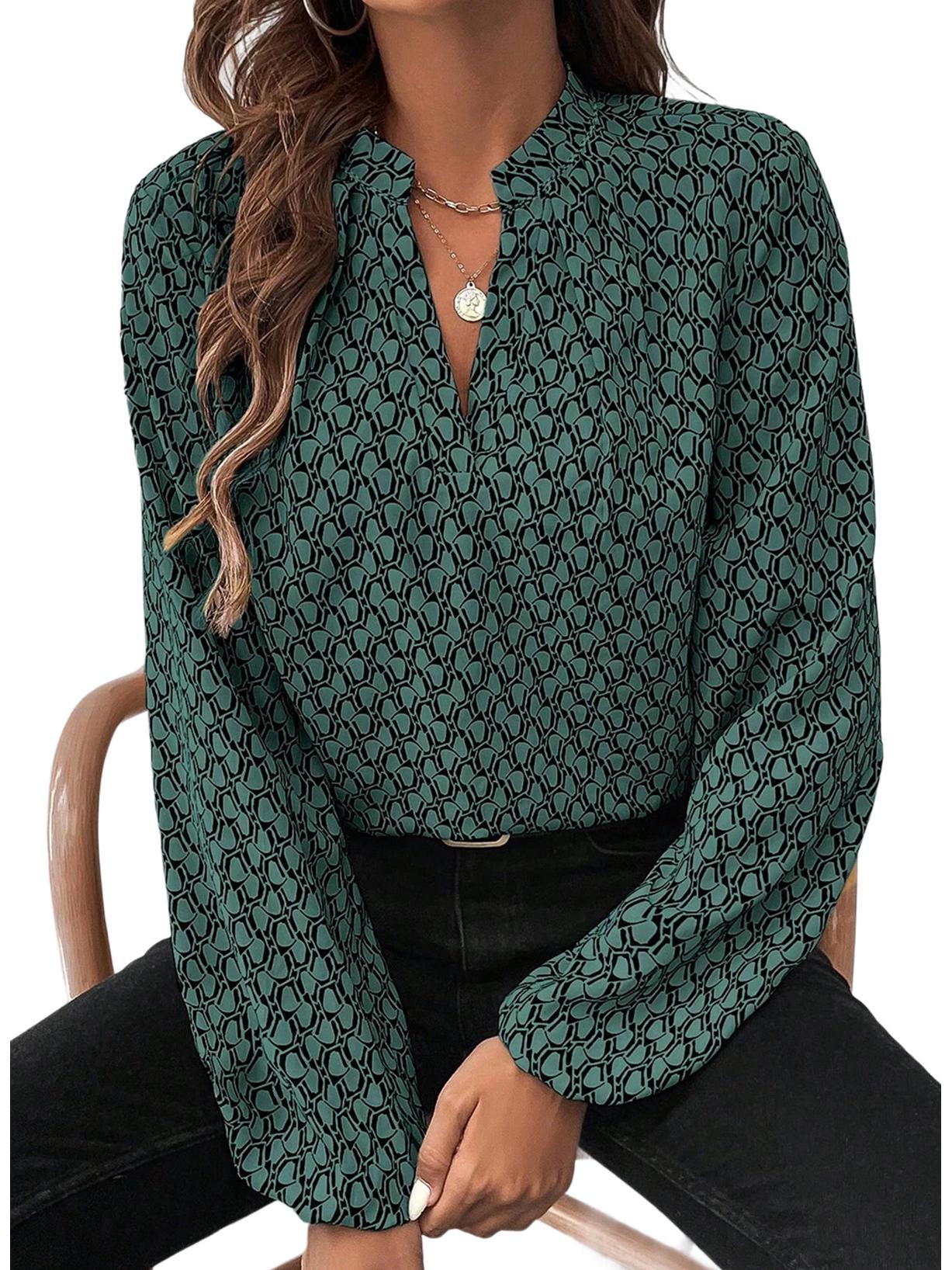 

Женская повседневная блузка из шифона с принтом и V-образным вырезом от Shiying - Осенняя коллекция L зелёный