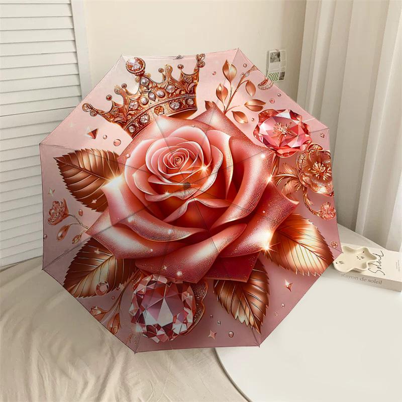 

1PC Crown Rose Umbrella-9-Rib Reinforced, Automatic Open, Lightweight & Durable, Cute Fashion Accessory for Outdoor-P0719