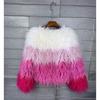 Short Faux Fur Coat Women Color Block Pink White Rose Winter Streetwear Round Neck Long Sleeve
