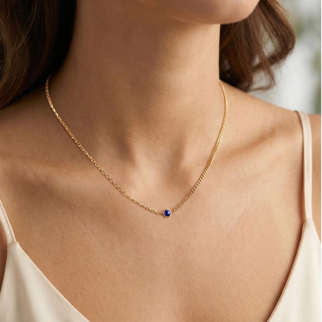 Collana in Acciaio Inossidabile Pietra Naturale Pietra Preziosa Colorata Collane a Stazione Gioielli Impermeabili da Donna