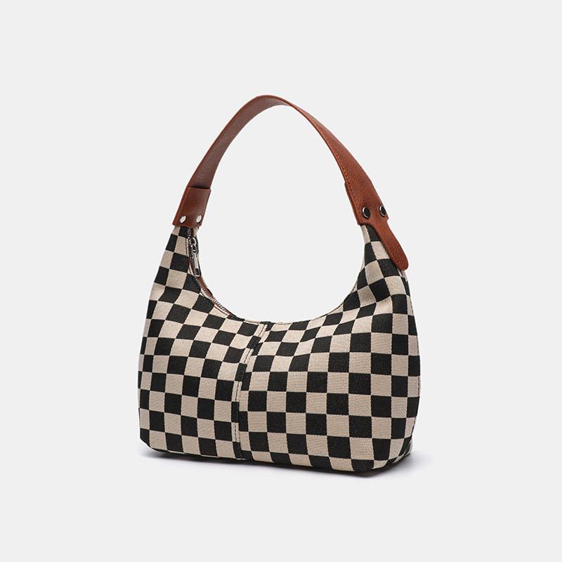 IELGY Ladies Underarm Bag Checkerboard Checkerboard Contrast Color Crescent Bag