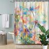 Dragonflies Garden Shower Curtain - Watercolor, Pink & Orange Flowers, Washable Polyester, 12 Hooks, 70.8x70.8 Inches