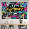Retro Backdrop Banner - Vibrant Graffiti Design, Urban Retro Style, 80s 90s Theme, Birthday Party Cake Table Decoration
