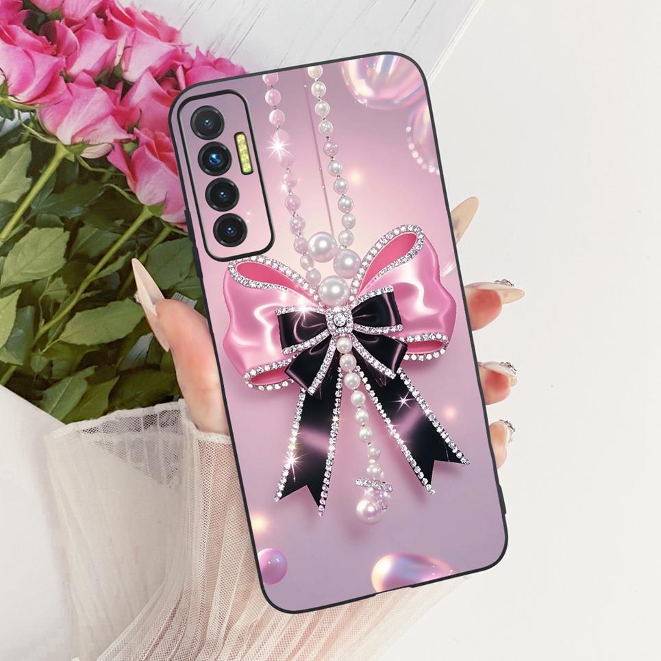 Luxury Flower Butterfly Bow Pattern Casing For Tecno Camon 17P 17 Pro Back Cover Clear Soft Silicone Phone Case For Camon17