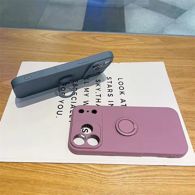 With Ring Holder Stand Shockproof Phone Case For iPhone 17 Air 16e 15 14 13 12 11 Pro Max Plus Xs XR Mini Matte Silicone Soft Back Cover