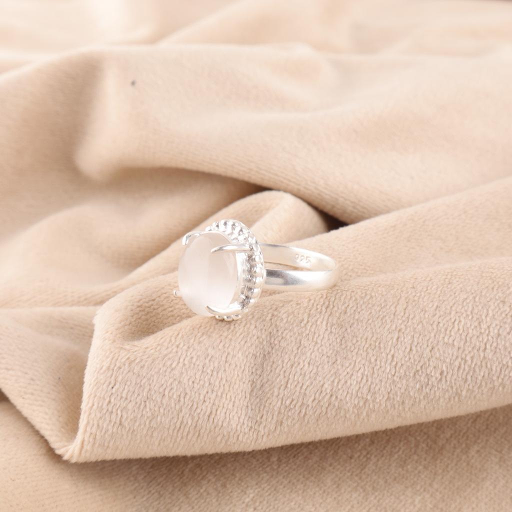 Naturweißer Selenit 925 Silber Freundschaftstag Statement Kronenchakra Neuer Ring RR-28-39