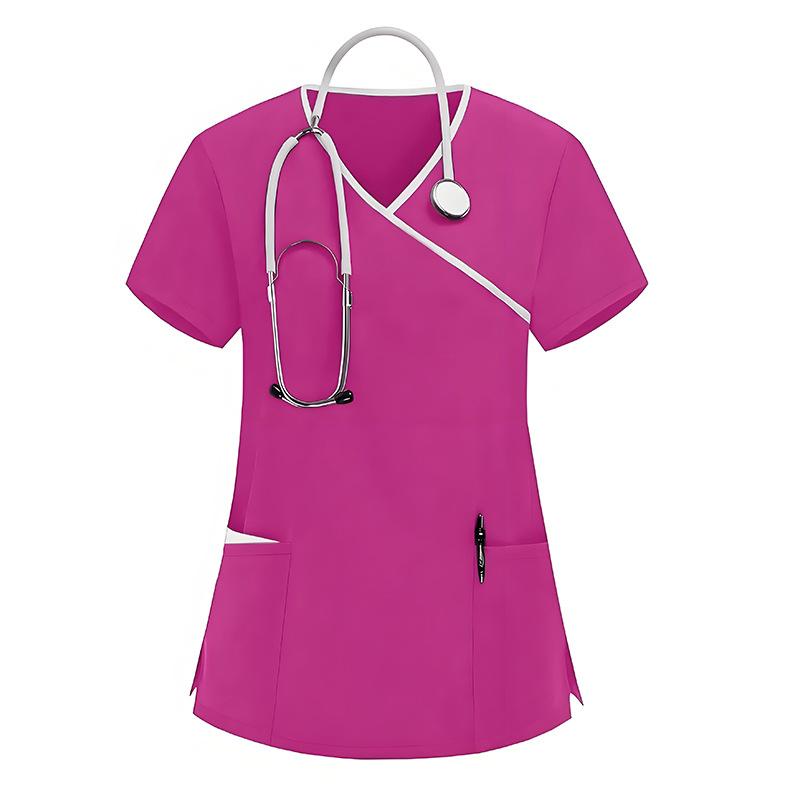 

Women s Elastic Quick-Drying V-Neck Pocket Short-Sleeve Caregiver Work Uniform XL