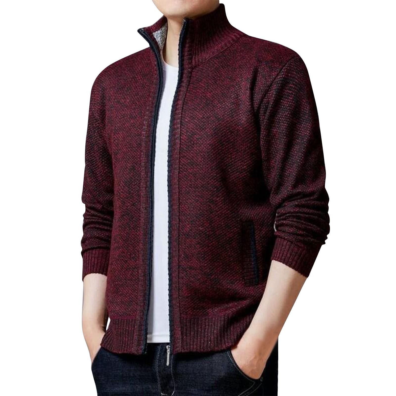 

Мужская вязаная флисовая куртка на молнии, мужская спортивная куртка большого размера в стиле кэжуал XL винный