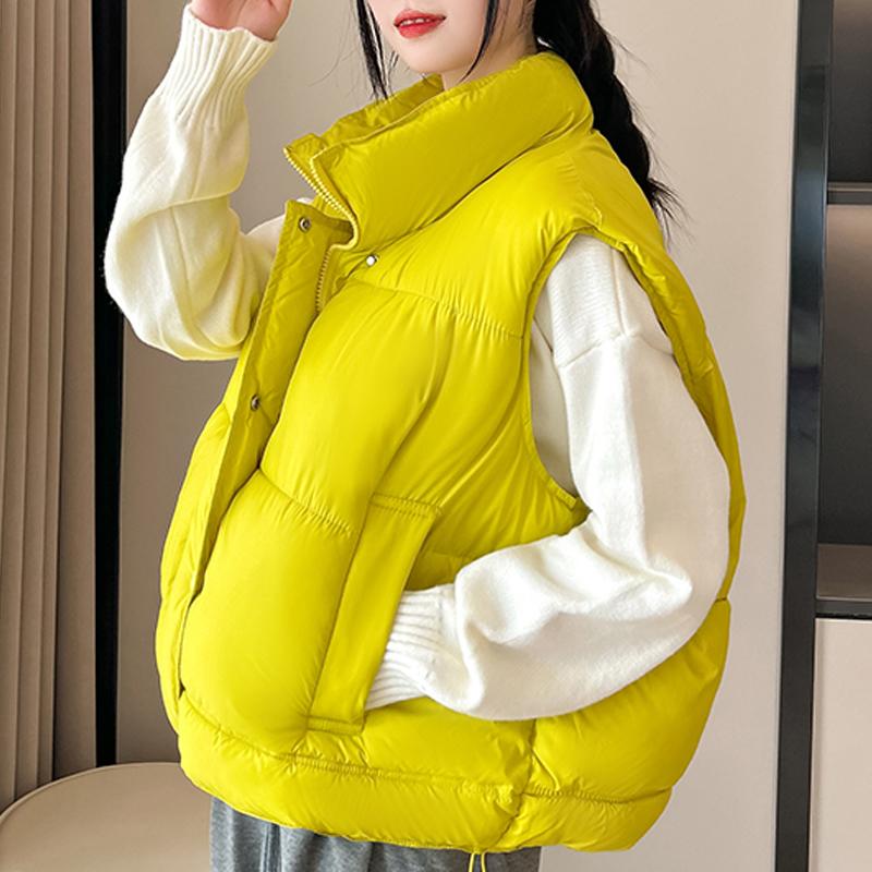 

Модная зимняя парка без рукавов Женский топ Короткий жилет Толстый теплый Женские куртки 2XL жёлтый