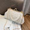 Women's Vintage Evening Bag with Pearls Chain Beaded Shoulder Clutch Small Top-Handle Purse Crossbody Bags Evening Handbag for Bridal Wedding Party