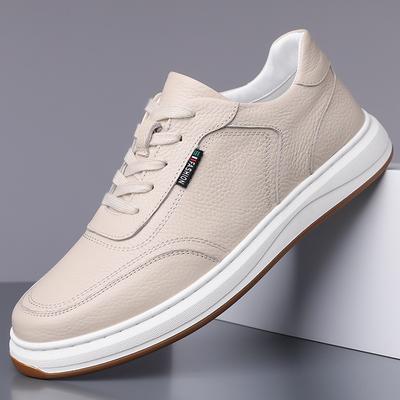 Chaussures de Sport Imperméables en Cuir Véritable pour Homme Printemps Course Antidérapantes Semelle Épaisse Rehaussantes Chaussures Décontractées Blanches Forrest Gump pour Homme