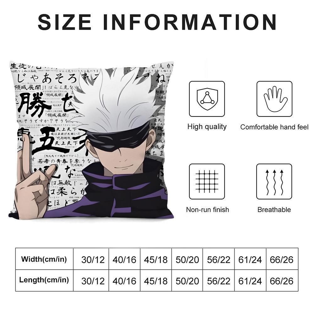 J-Jujutsu Kaisenn Go-Jo Satoru Cushion Cover Pillowcase Ultra Soft Skin Friendly Fabric Cloud Like Comfort & Concealed Zipper