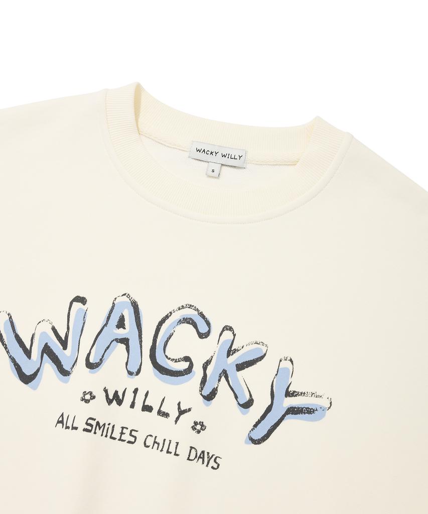 WACKY WILLY Women'S Typographic Crop Sweatshirt Cream