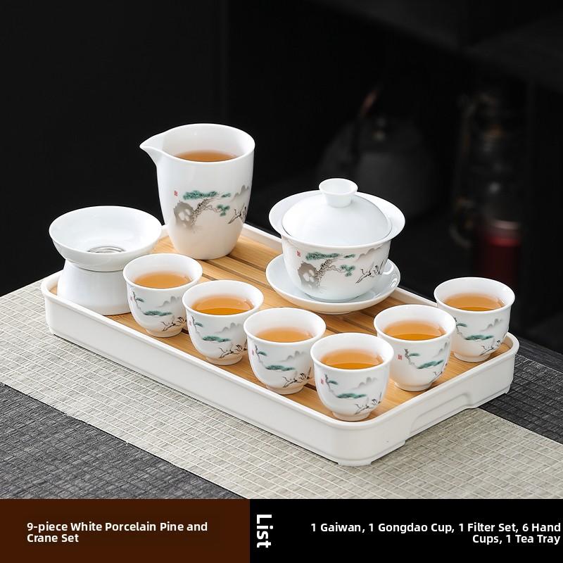 Ceramic Gongfu Tea Set Yuxi White Porcelain Tea Pot Cover Bowl And Tea Cups Set for Home Office Tea Brewing