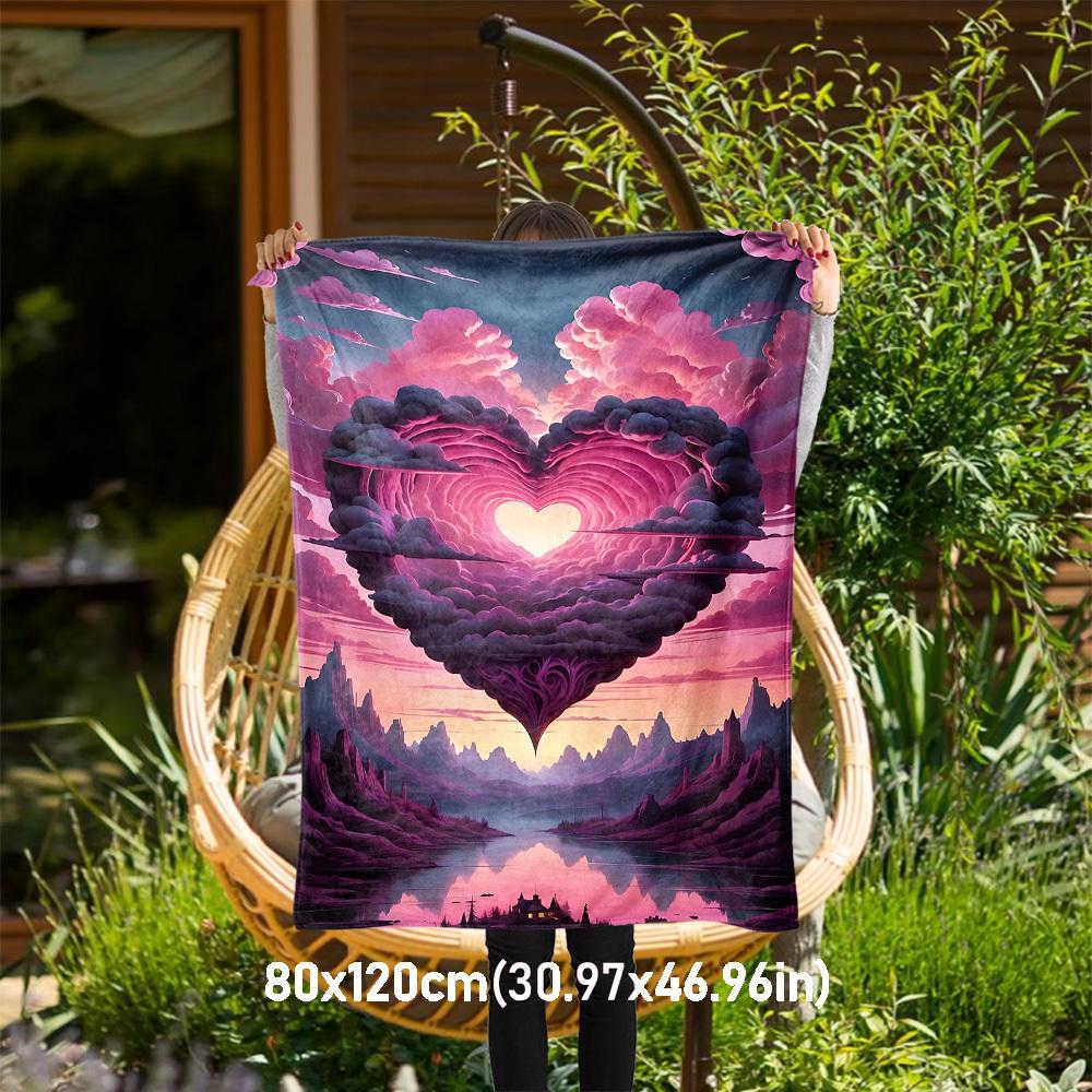 

1pc Heart Clouds Outdoor Flannel Blanket Soft Warm All-Season Throw for Sofa Bed Car Camping Office, Cozy Gift Idea1228S 80x120cm(31x47inch)