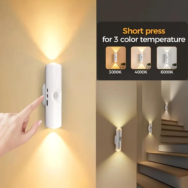 1/2/3pcs Walnut Color LED Smart Light Motion Sensor Charging LED Wall Light Suitable for Corridors Kitchens Wardrobes Bedrooms
