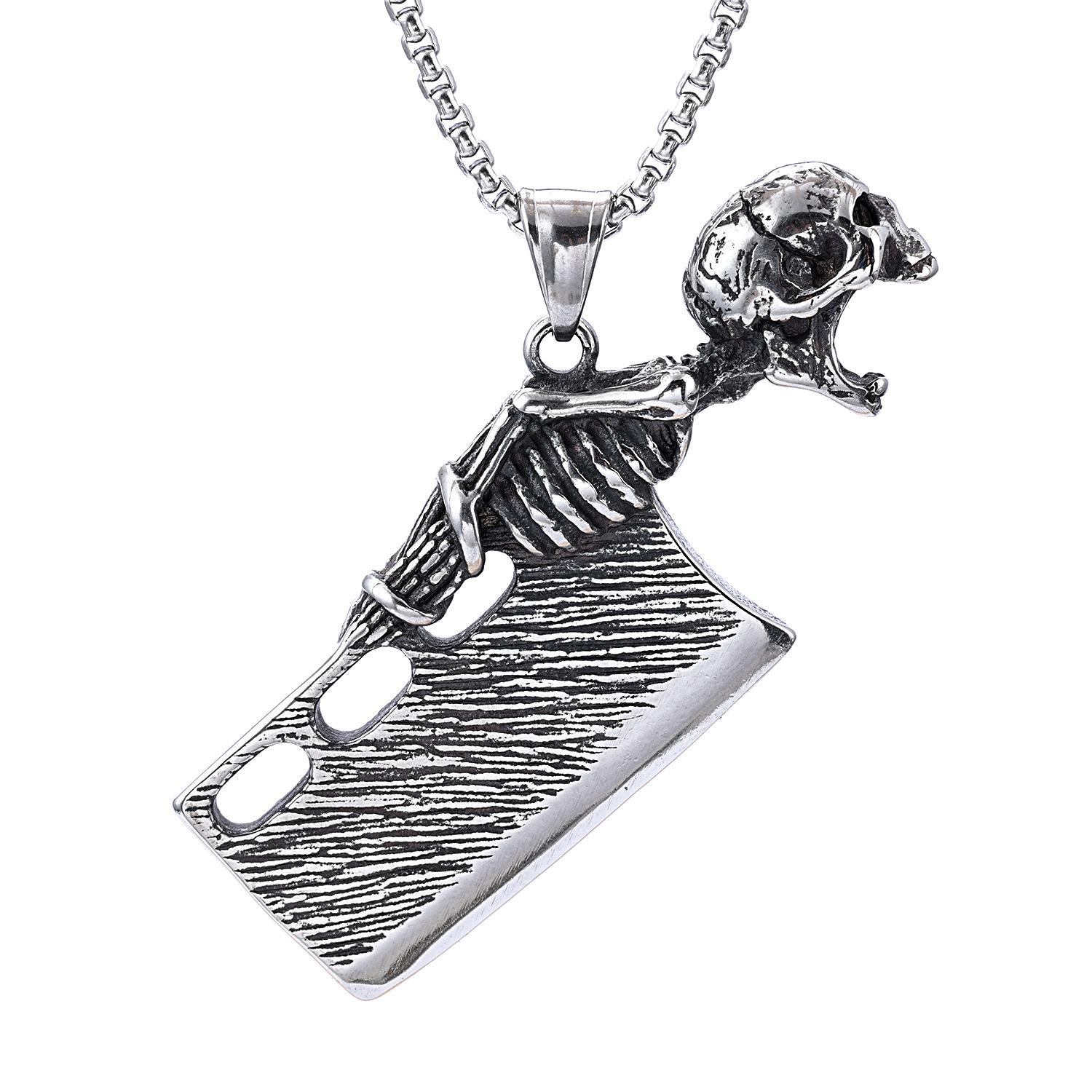 European and American style skull sword polished titanium steel pendant, 3D personalized trendy necklace pendant