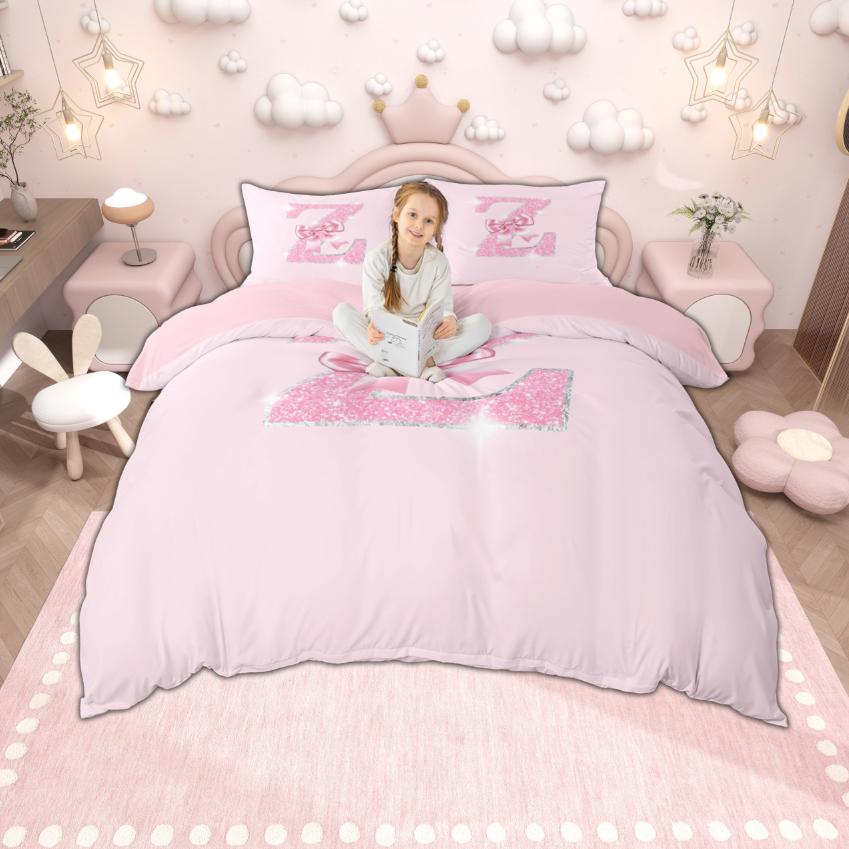 

Homewish Personalized Initial Letter O to Z Duvet Cover Set, Dreamy Pink Bow Knot Bedding for Girls, Glitter Print Decor DE XS 100x135cm 2pcs&set