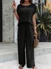 Women's Casual Fashion Solid Color Short Sleeve Long Pants Set