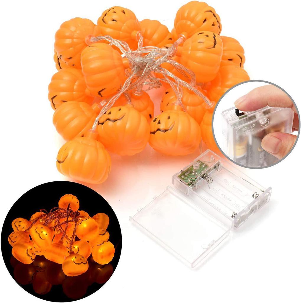 Halloween LED String Lights - Pumpkin, Spider, Ghost, Horror Decor, Marigold Colored Small Lights