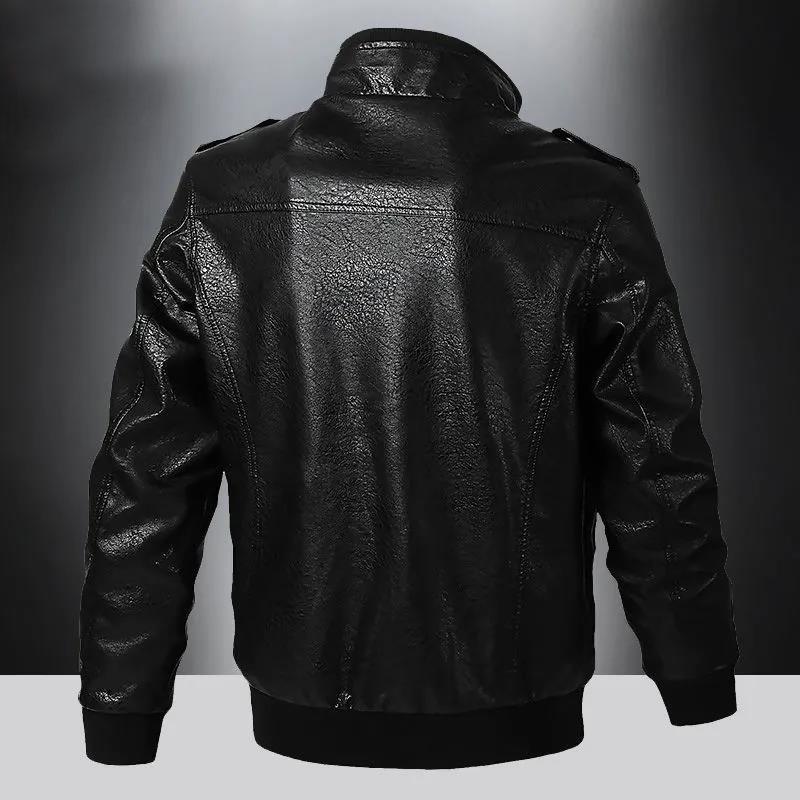Men Motorcycle Jacket PU Leather Jacket Winter Thick Warm Cashmere Coat Casual Slim Motorcycle Jacket