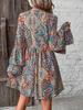 Elegant Floral Print V Neck Long Sleeve Midi Dress For Office Wear