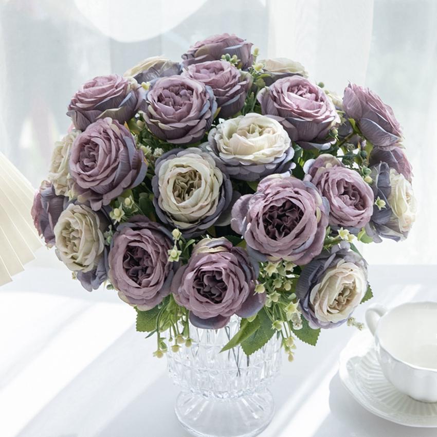 5 Heads peony Artificial flowers for Home Floral Arrangement Decoration Festival Garlands vase Wedding outdoor arch accessories