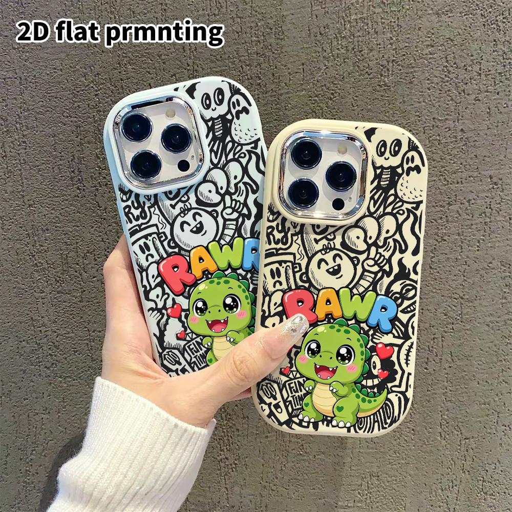 Phone Case: 2D Flat Design Suitable for iPhone 18 17 16 15 14 13 Pro Protective Case, Couple Style, Green Little Dinosaur, Christmas and Halloween Gif