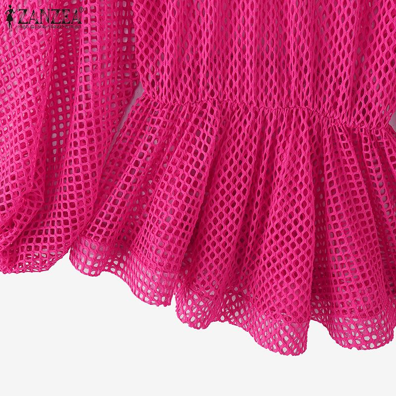 ZANZEA Elegante Off-Shoulder-Trompete-Langarm-Taille Hohlblusen für Frauen